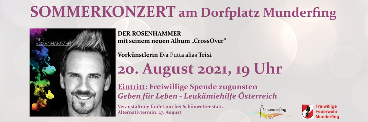 Dieses Bild zeigt einen Banner für das Sommerkonzert am Dorfplatz Munderfing am 20. August 2021.