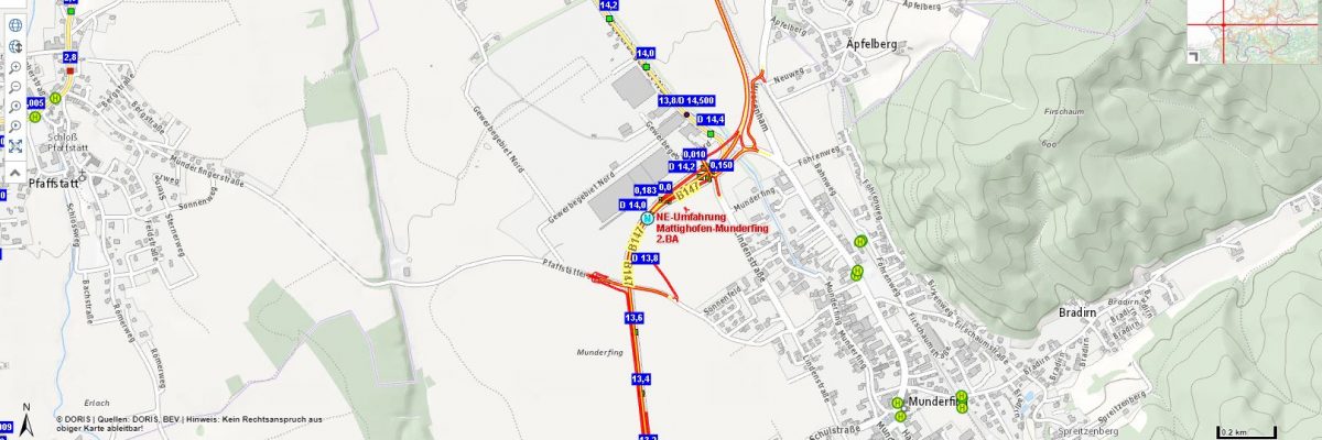 Dieses Bild zeigt den Plan für die Umfahrung Mattighofen-Munderfing.