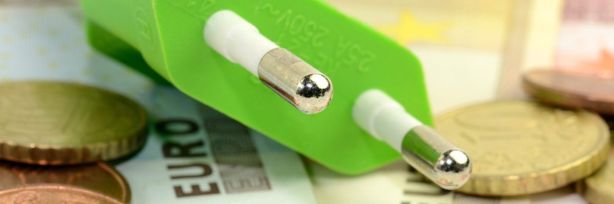 Dieses Bild zeigt ein Stromkabel das auf Geld liegt.