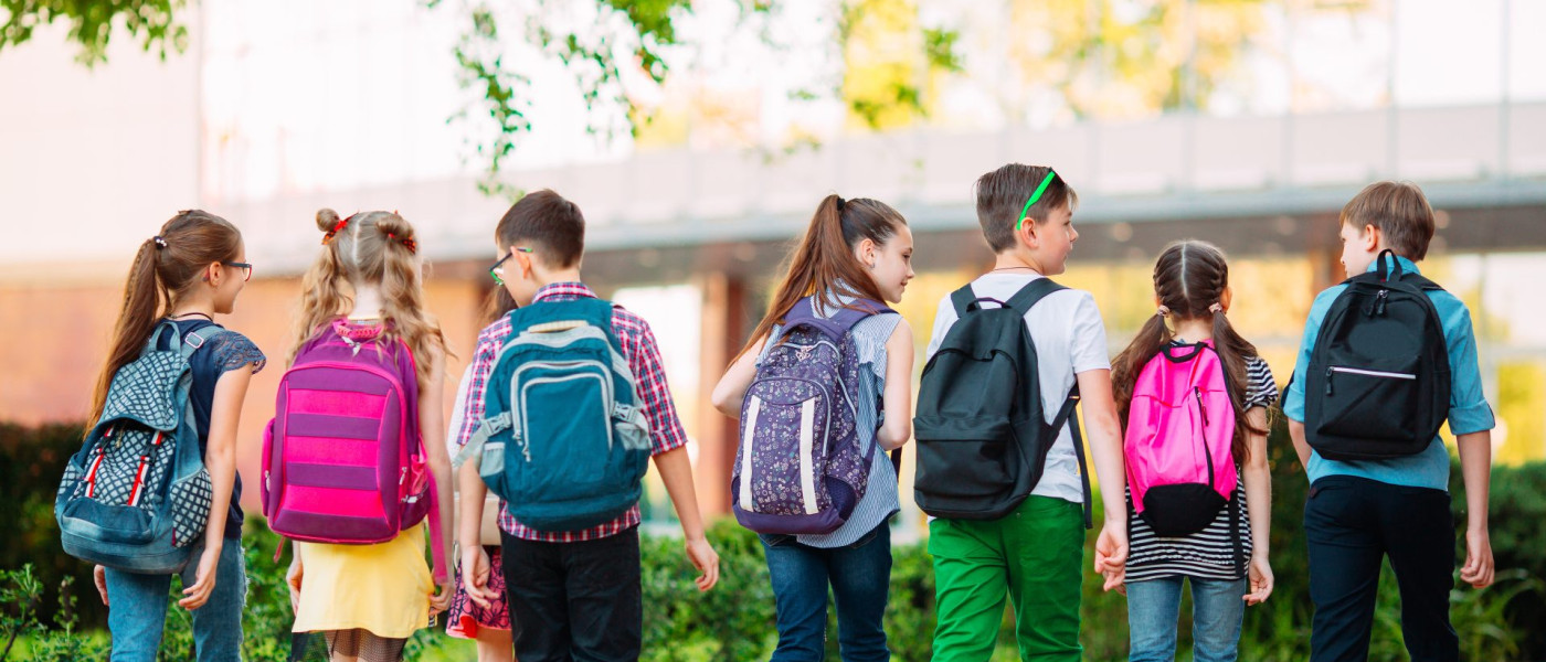 Dieses Bild zeigt eine Gruppe Kinder auf dem Schulweg.