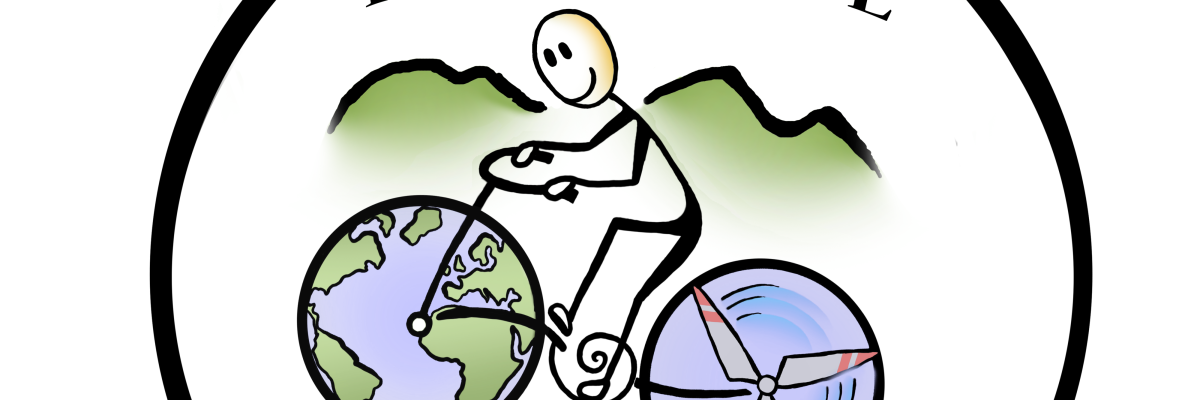 Das Bild zeigt das Logo der Radfreunde Munderfing - ein Radfahrer mit grünen Bergen im Hintergrund