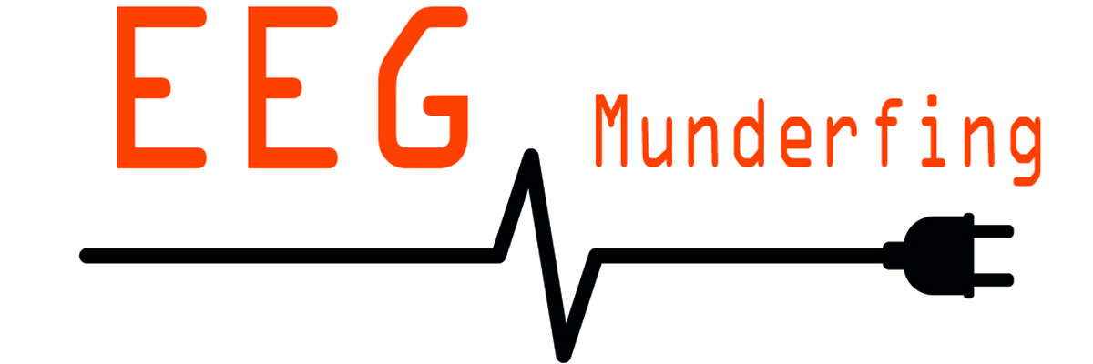 Das Logo zeigt die Buchstaben EEG in oranger Farbe platziert auf einem Stromkabel