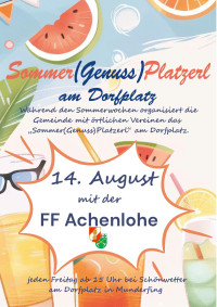 Sommer(Genuss)Platzerl von der FF Achenlohe - Fr. 14.08.2026 um 15:00 Uhr