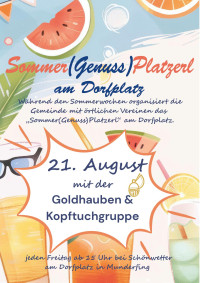 Sommer(Genuss)Platzerl von der Goldhauben- und Kopftuchgruppe - Fr. 21.08.2026 um 15:00 Uhr