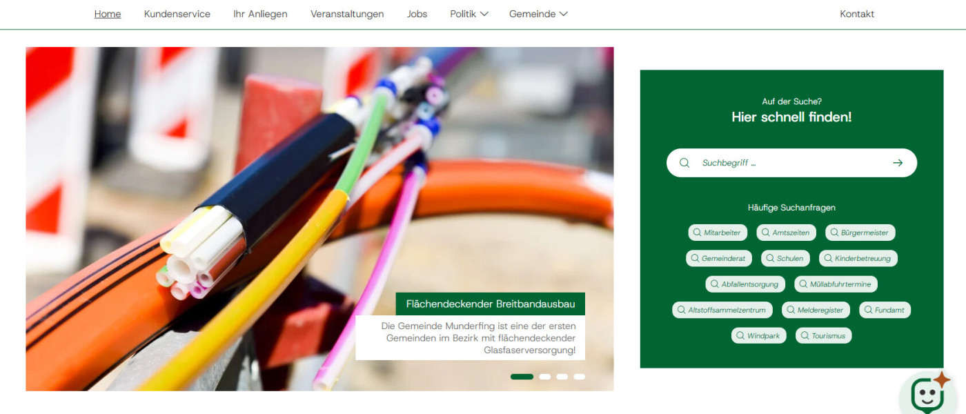 die Startseite der Homepage der Gemeinde Munderfing
