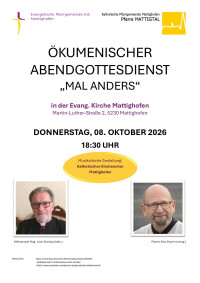 Ökumenischer Abendgottesdienst "Mal anders" - Do. 08.10.2026 um 18:30 Uhr